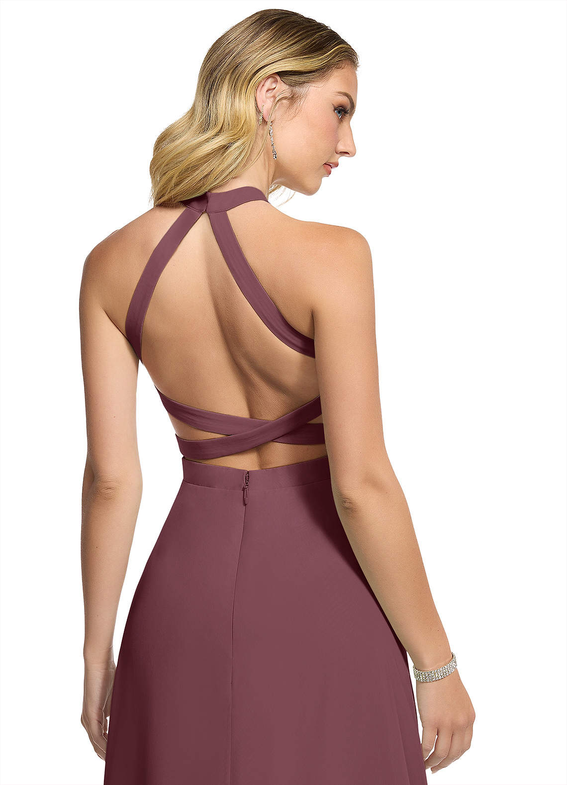 Azazie A-Line Halter Neck Floor-Length Chiffon Bridesmaid Dresses - Sangria