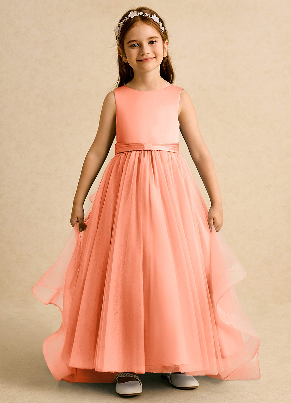 Azazie Lior Flower Girl Dresses Sunset Ball-Gown Pleated Tulle Dress image1