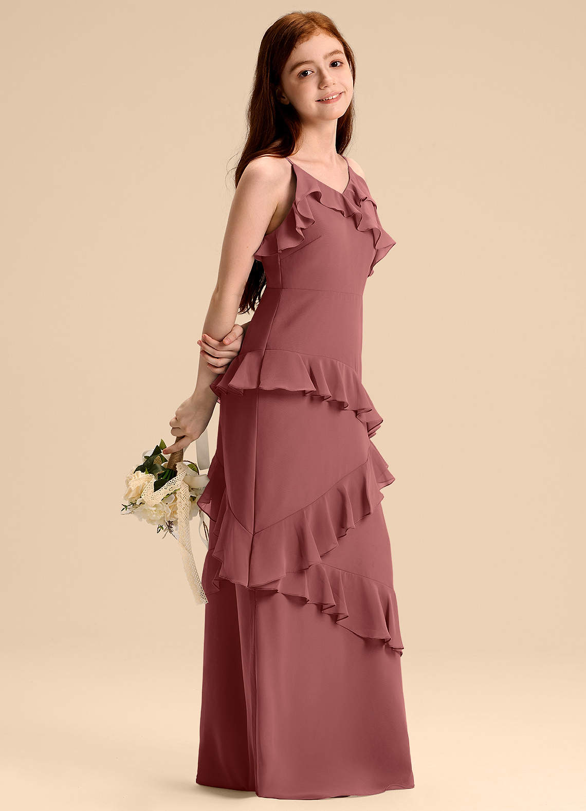 Azazie Evara Junior Amethyst A-Line Chiffon Dress image1