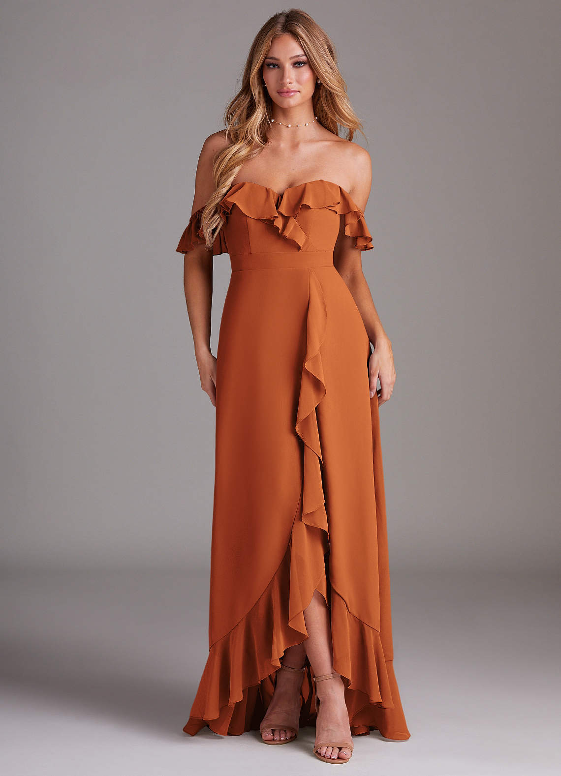 Azazie Lyra Bridesmaid Dresses Cinnamon A-Line Chiffon Convertible Dress image1