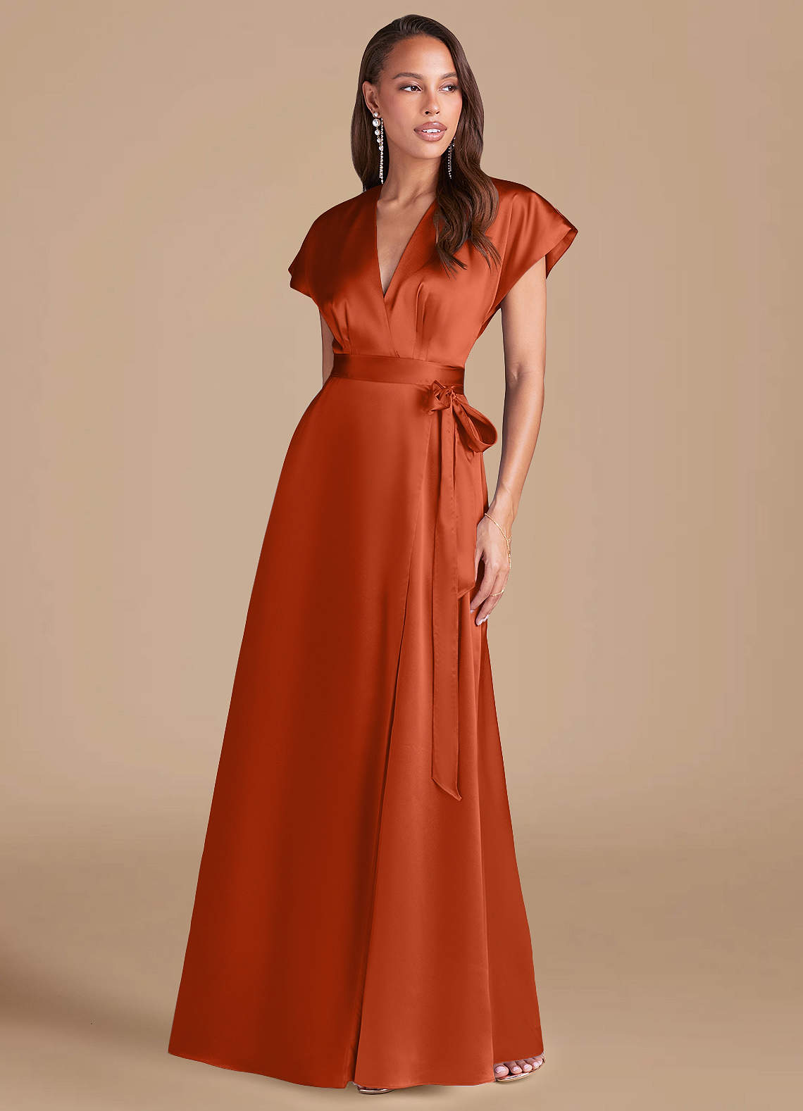 Azazie Nico Bridesmaid Dresses Paprika A-Line Pleated Metallic Satin Dress image1