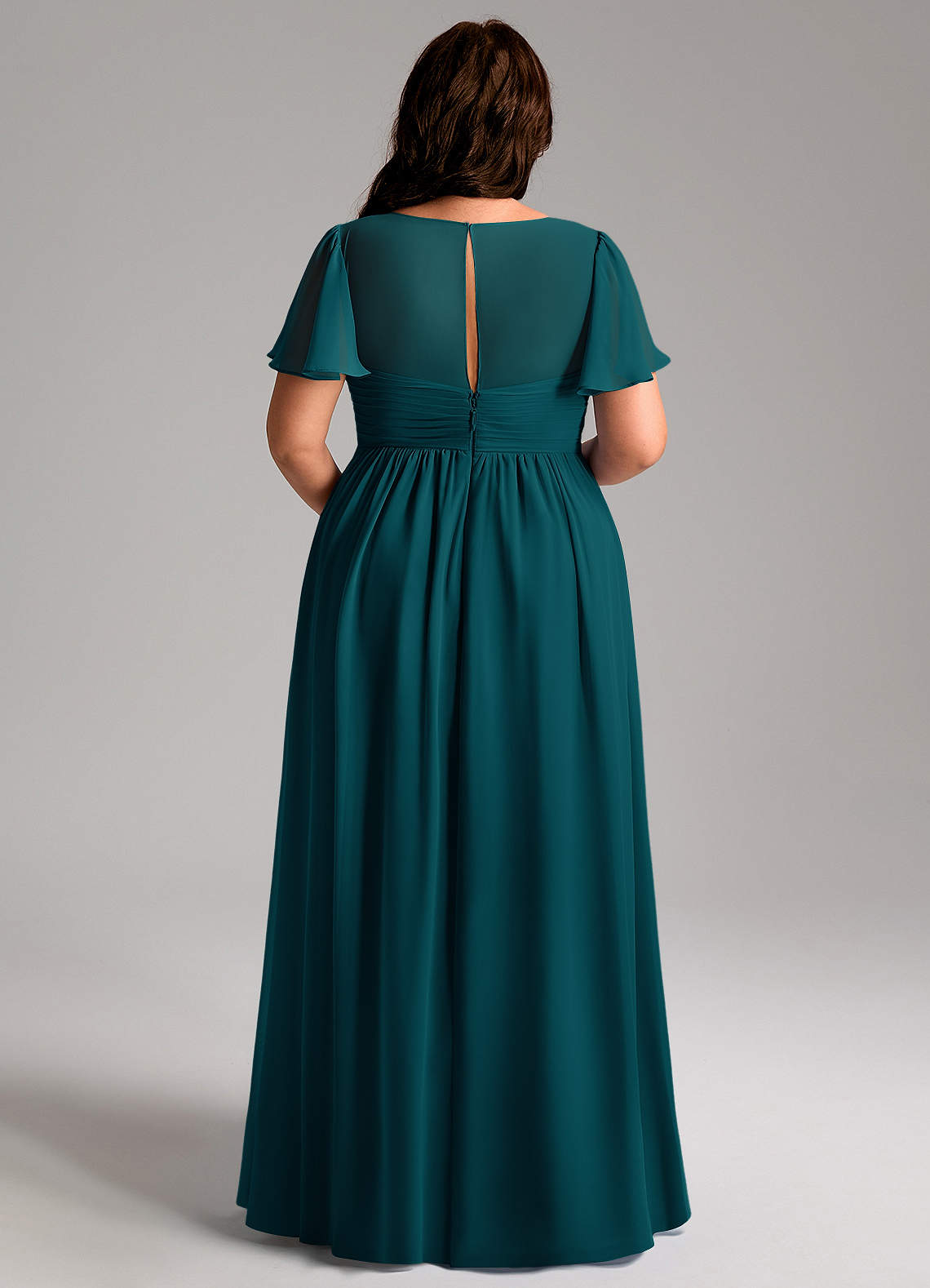 Azazie Verna vestidos de dama de honor de maternidad Vestido de Corte en A Cuello en V fruncido Hasta el suelo Gasa image11