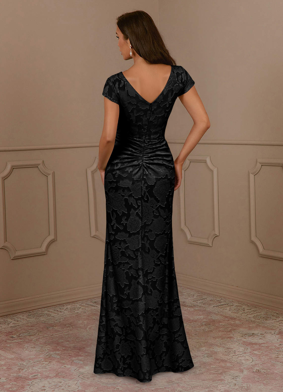 Azazie Roya vestidos de madre de la novia Vestido de Negro de Devorado Floral de Sirena con Volante image3