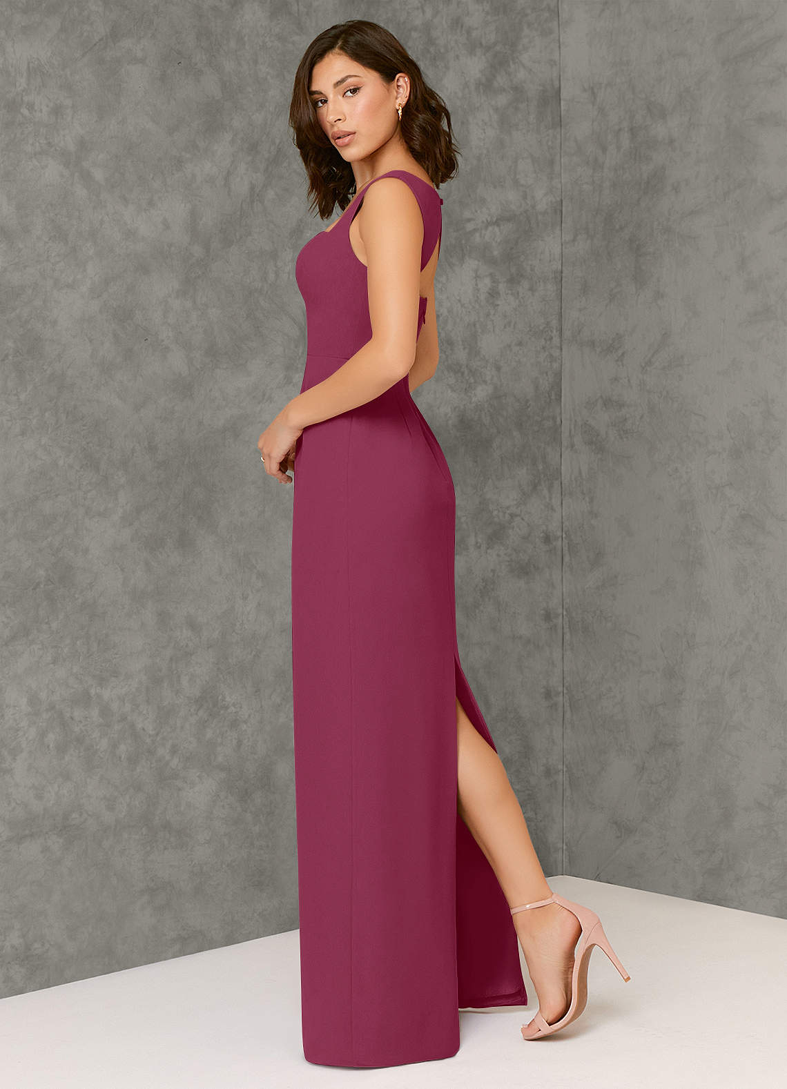 Azazie Flori Bridesmaid Dresses Mulberry Sheath Square Neckline Chiffon Dress image4