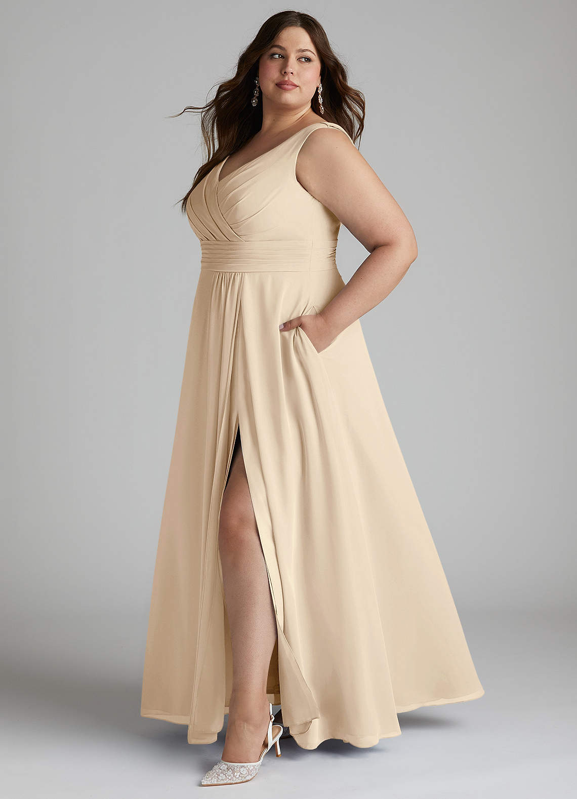 Azazie Karina Bridesmaid Dresses Champagne A-Line Pleated Chiffon Dress image6