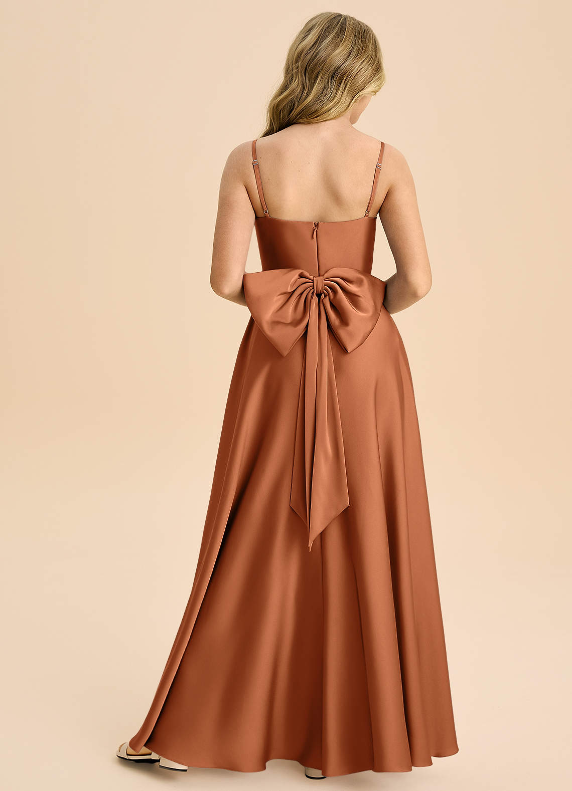 Azazie Bear Junior Copper A-Line Sweetheart Neckline Stretch Satin Dress image1