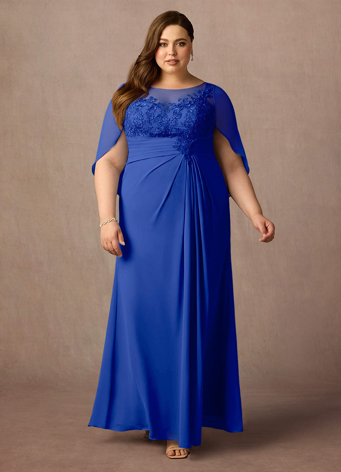Azazie Hera Mother of the Bride Dresses Royal Blue A-Line Lace Capelet Chiffon Dress image5