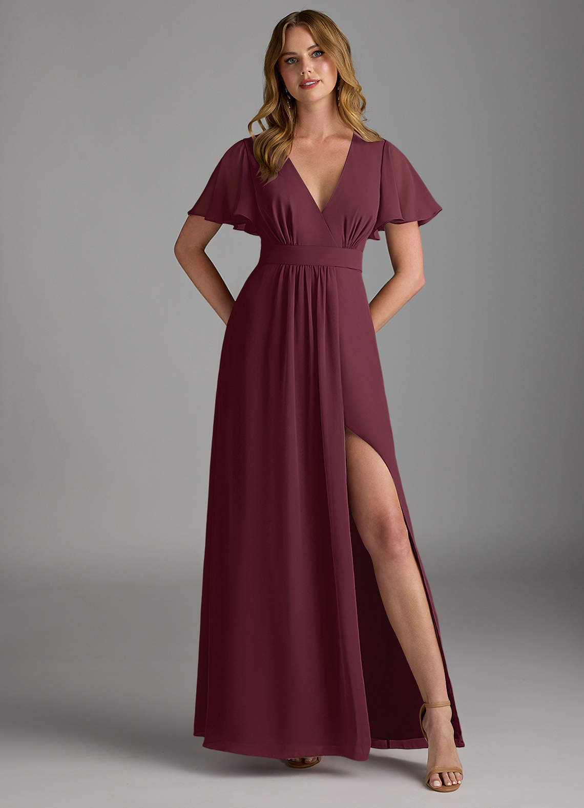 Azazie Zaniah Bridesmaid Dresses Cabernet A-Line Chiffon Dress image1