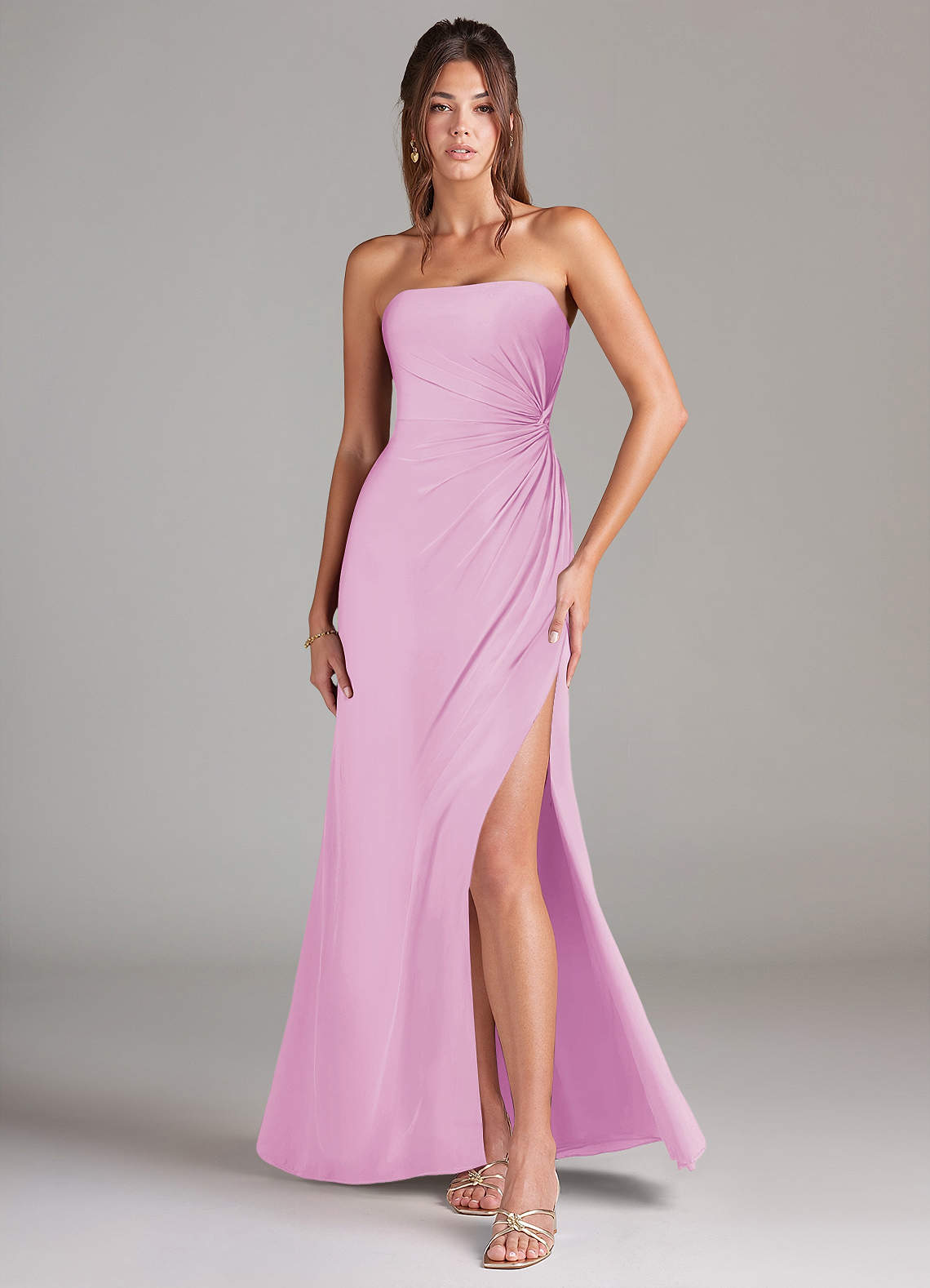 Azazie Aliani Jurken voor bruidsmeisjes Converteerbaar Jurk van Chiffon met Kolom Strapless Snoep Roze image1