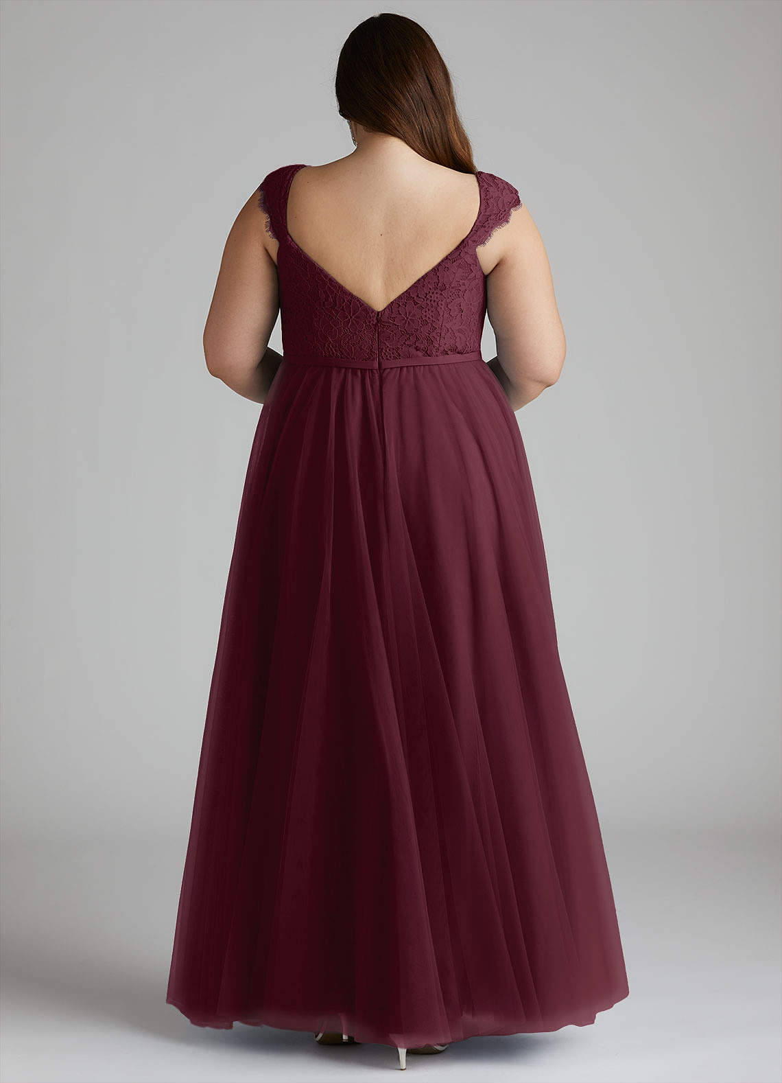 Azazie Luxi Bridesmaid Dresses Cabernet A-Line Pleated Tulle Dress image4