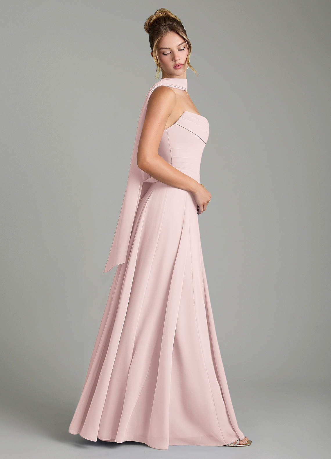 Azazie Gabriela Bridesmaid Dresses Blushing Pink A-Line Corset Chiffon Dress image2