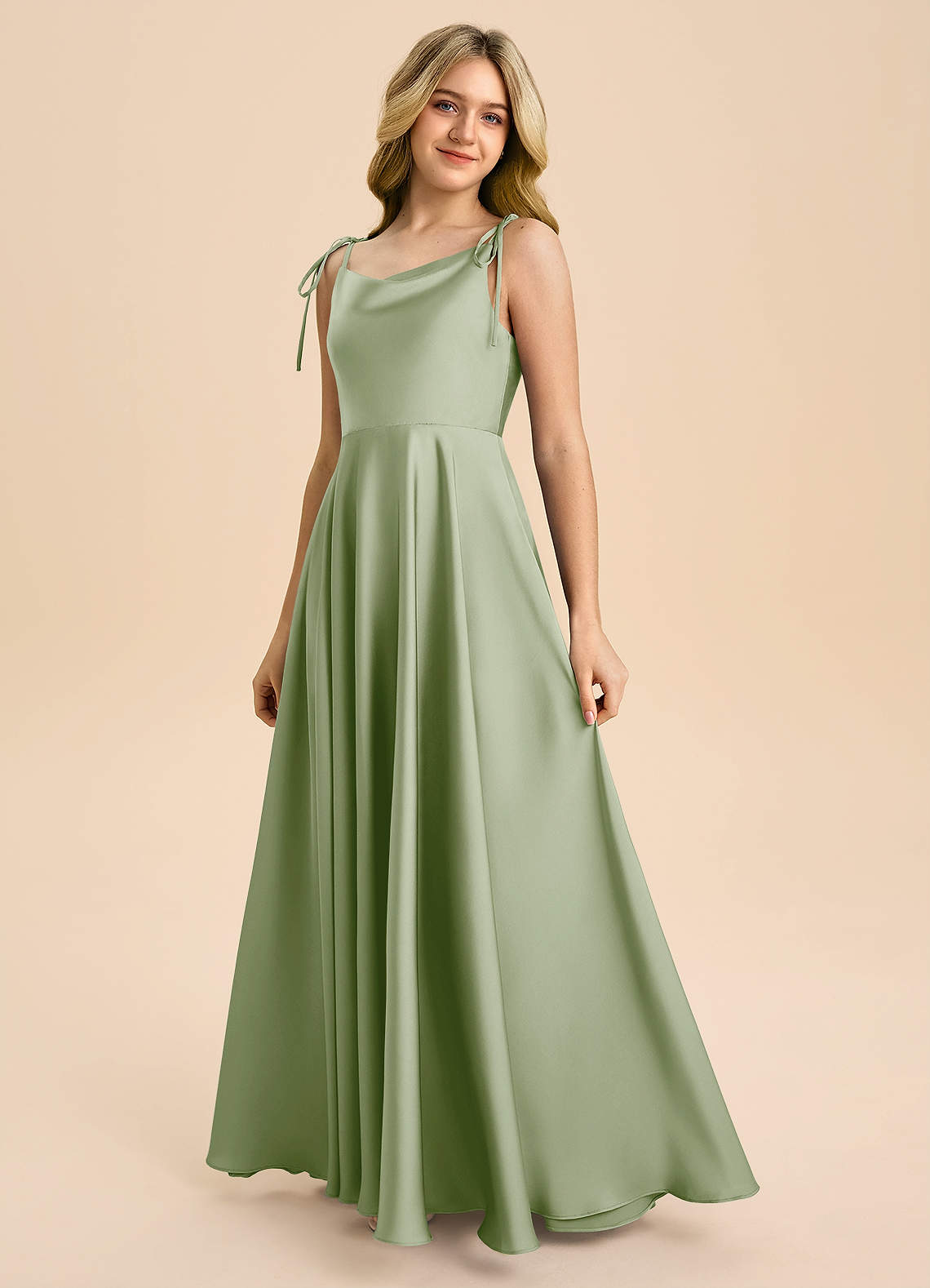 Azazie Popsy Junior Linia A Ukłon Satyna elastyczna Długość podłogi Młodsza druhna Sukienka image5