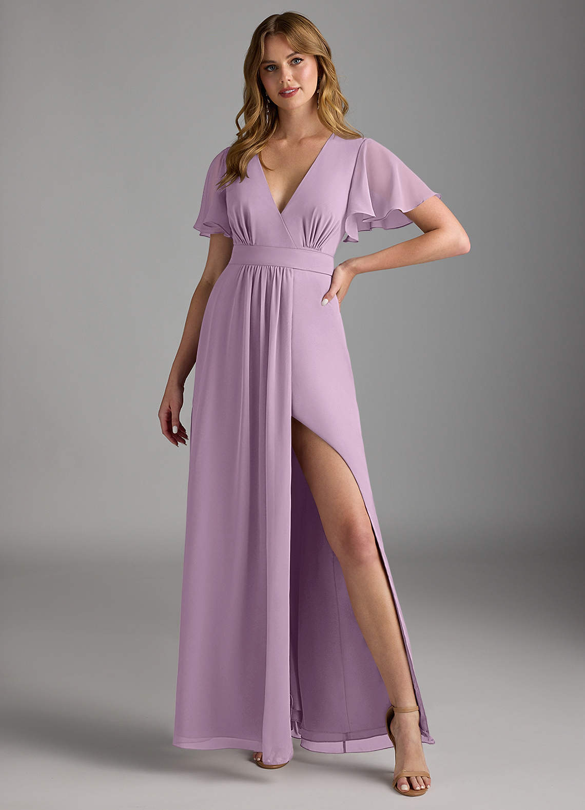wisteria chiffon bridesmaid dress Azazie Zaniah two piece bridesmaid dresses soft flutter sleeves SIZE:Ted Size 0 (UK 6/US 2) Moorey Beaded Mini Dress