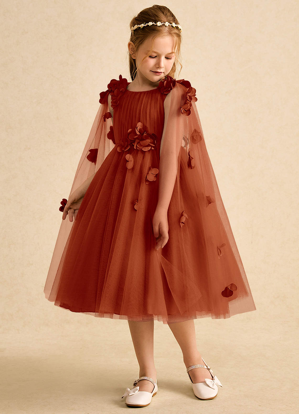 Azazie Staria Flower Girl Dresses Paprika Ball-Gown Ruched Tulle Dress image4
