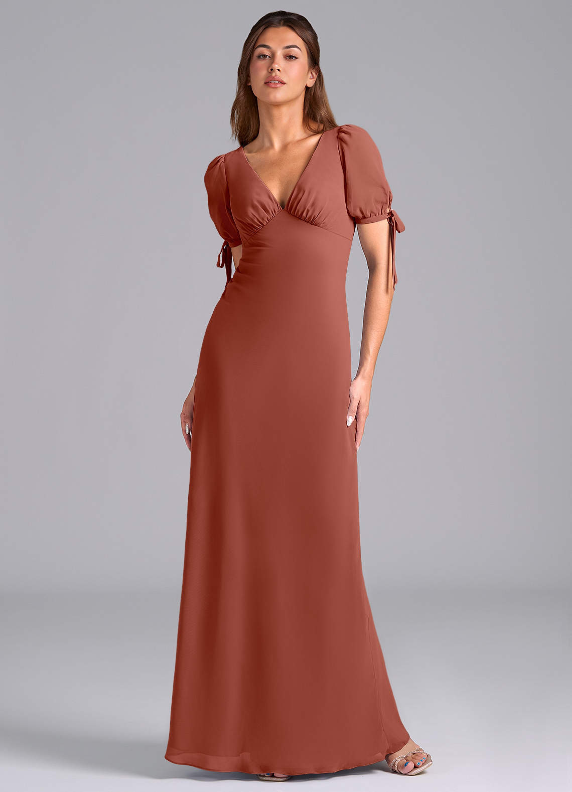 Azazie Pheby Bridesmaid Dresses Auburn A-Line Pleated Chiffon Dress image1
