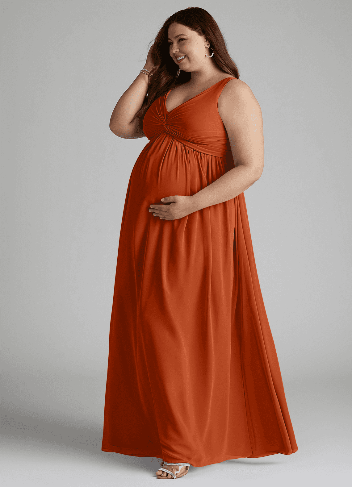 Azazie A-Line/Princess V-Neck Floor-Length Chiffon Maternity Bridesmaid Dresses - Burnt orange Azazie A-Line/Princess V-Neck Floor-Length Chiffon Maternity Bridesmaid Dresses - Burnt orange