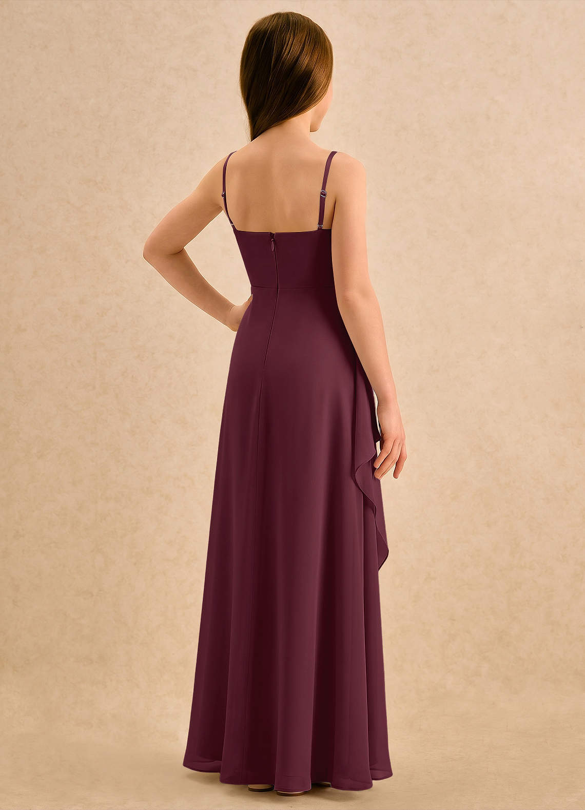 Azazie Cannoli Girls Formal Flower Girl Dresses Cabernet A-Line Pleated Chiffon Dress image1