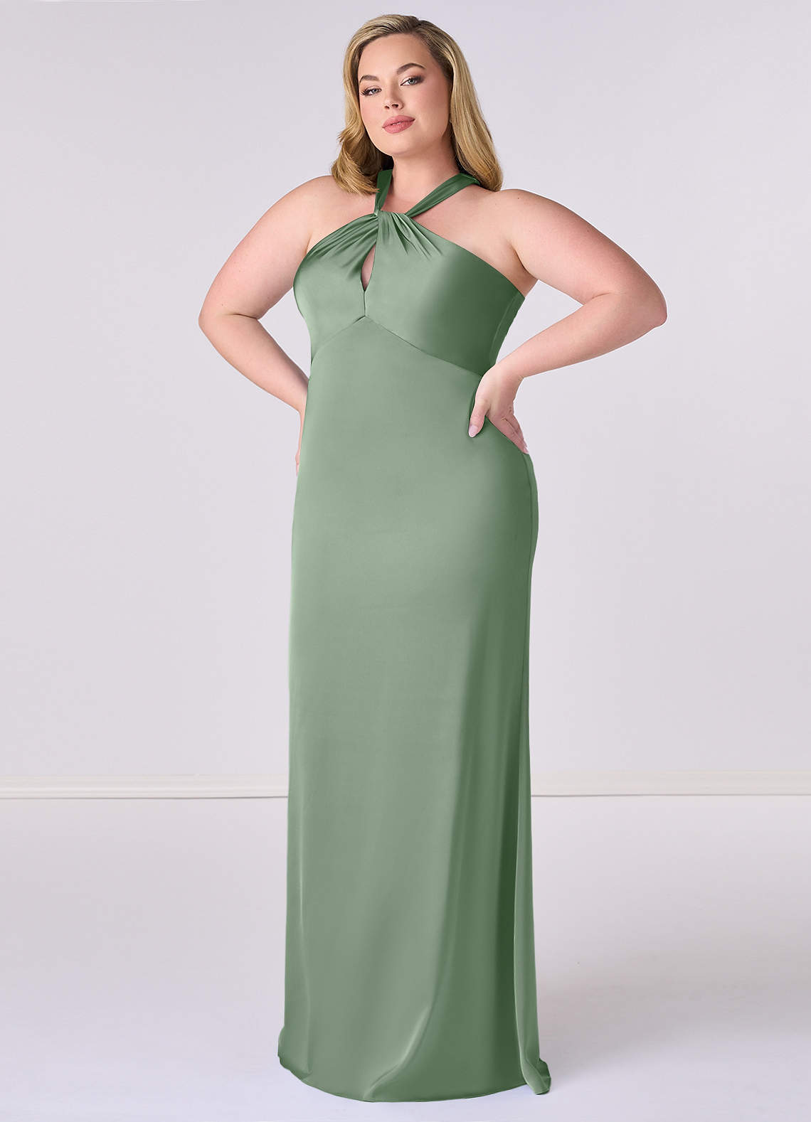 Barbie ♥ Azazie Bridesmaid Dresses Keyhole Halter Stretch Satin Sheath Dress image8