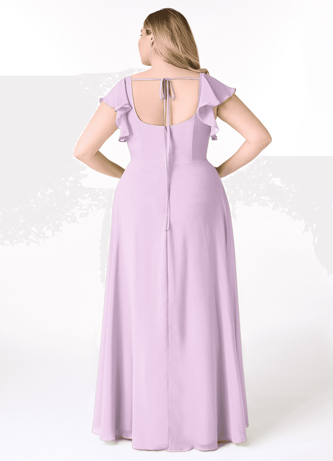 Azazie Bondi Bridesmaid Dresses Frosted Lilac A-Line Ruffled Chiffon Dress image7