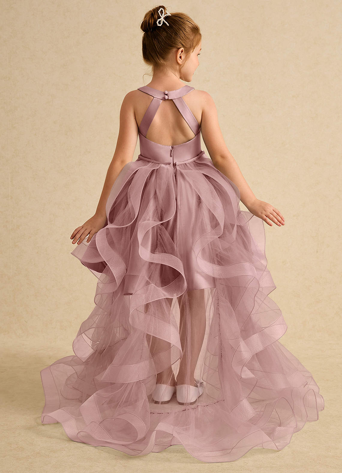 Azazie Julietta Flower Girl Dresses Dusty Rose Ball-Gown Convertible Tulle Dress image1