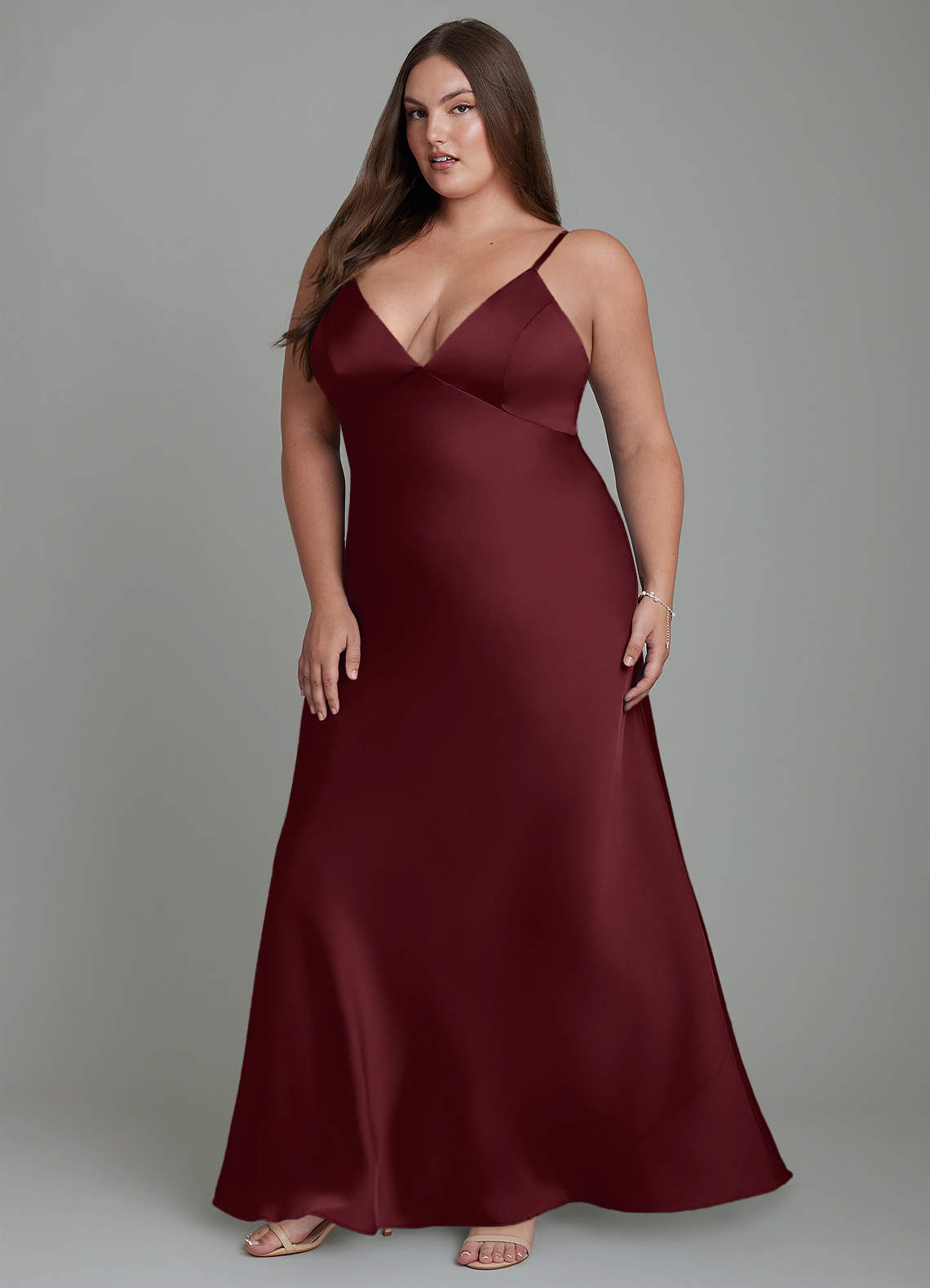 Azazie Stefania Bridesmaid Dresses Cabernet A-Line Stretch Satin Dress image11