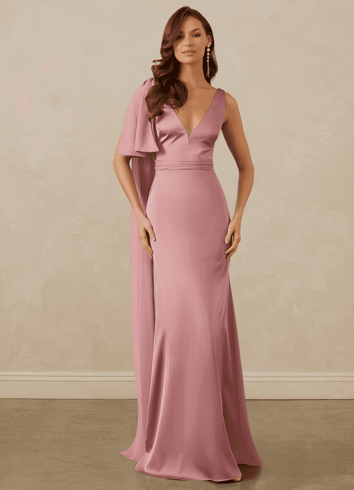 Christian Siriano Bridal for Azazie 1011 Bridesmaid Dresses Dusty Rose Mermaid Bow Stretch Satin Dress image1