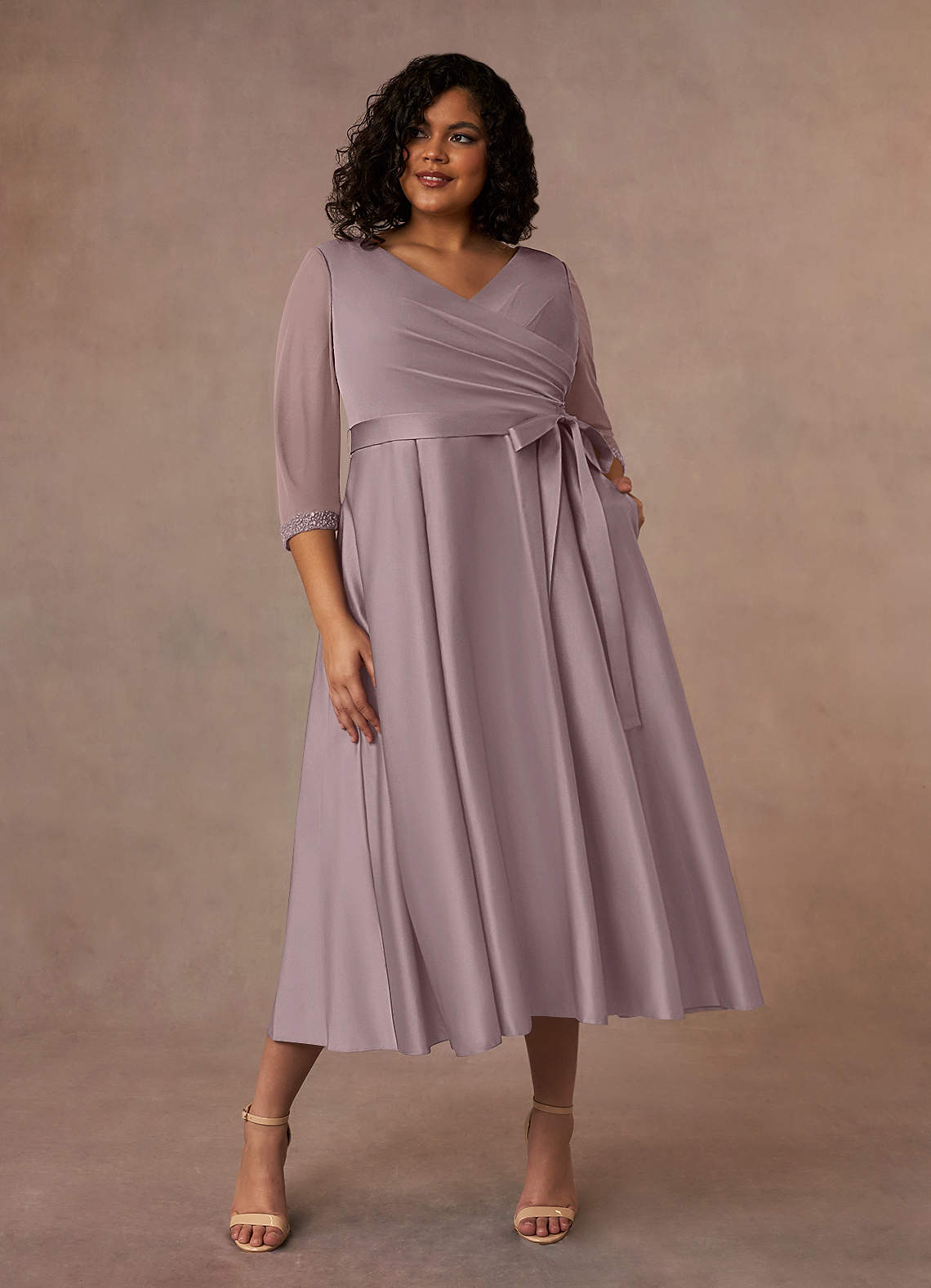 Azazie Maritza Mother of the Bride Dresses Dusk A-Line Pleated Matte Satin Dress image6