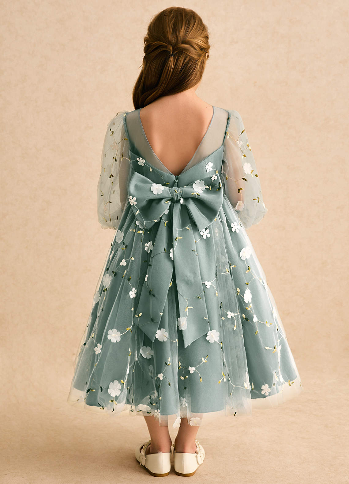 Azazie Elowen Flower Girl Dresses Eucalyptus A-Line Sweetheart Neckline Lace Dress image1