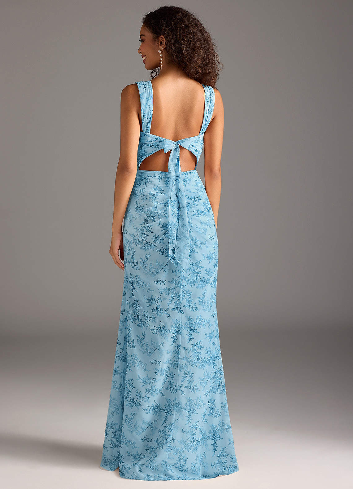 Azazie Jesaphine Jurken voor bruidsmeisjes Jurk van Chiffon met Kolom Boog Blauwe Varen Bloemen image4