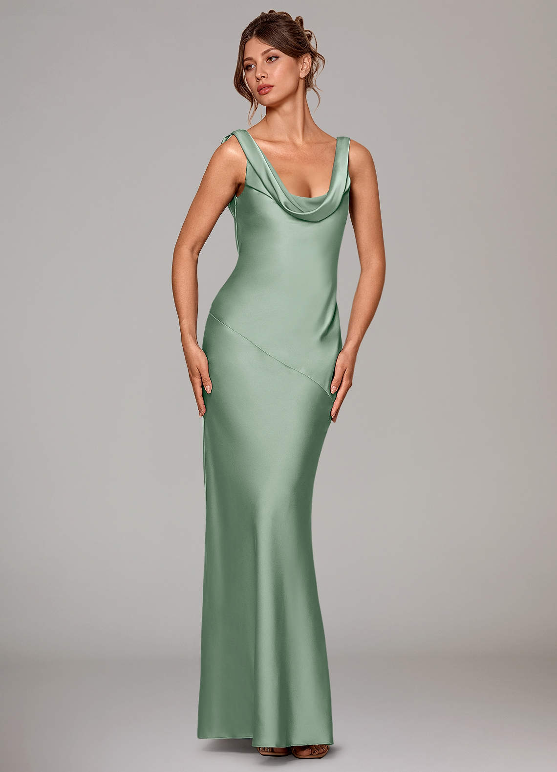 Azazie Rylina Vestidos de madrinha de casamento Vestir Agave de Cetim elástico de sereia image2