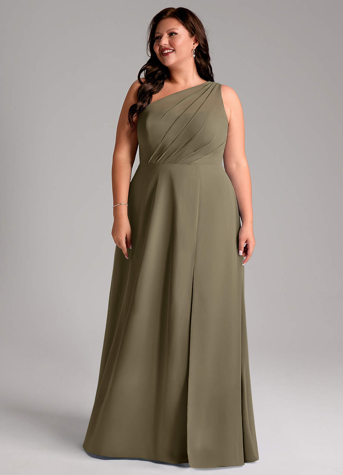 Azazie Phaedra Bridesmaid Dresses Willow Green A-Line One Shoulder Chiffon Dress image1