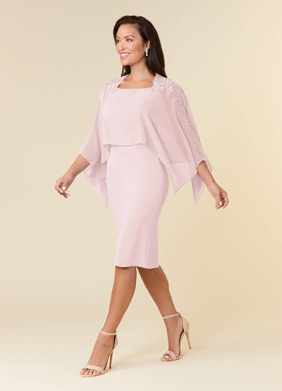 Azazie Maryam Mother of the Bride Dresses Blushing Pink Sheath Lace Chiffon Dress image1