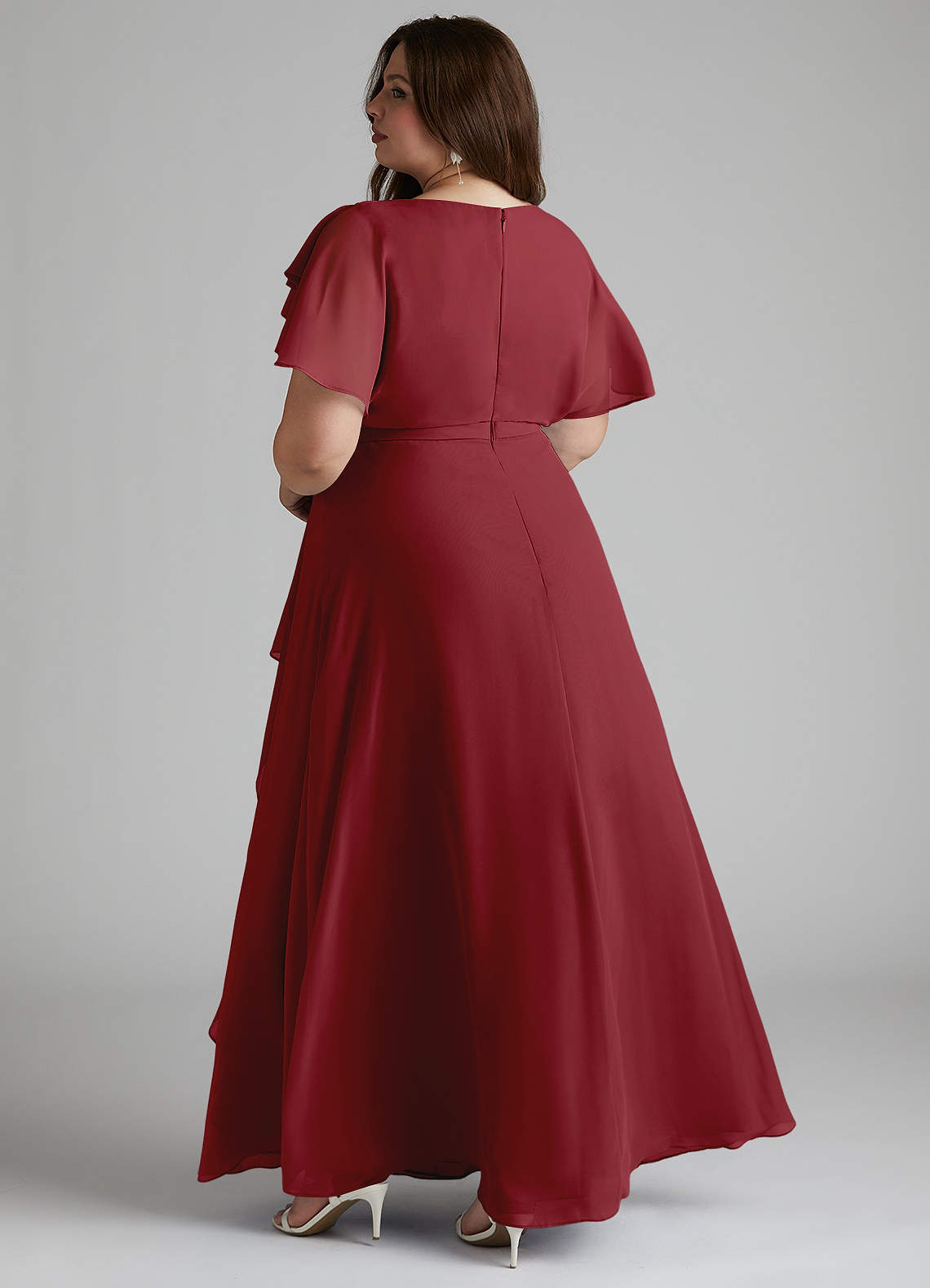 Azazie A-Line/Princess Scoop Neck Floor-Length Chiffon Modest Bridesmaid Dresses - Pomegranate