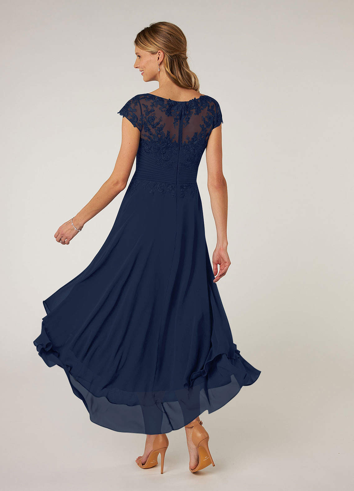 Azazie Shonda Mother of the Bride Dresses Dark Navy Lace Chiffon Dress image3