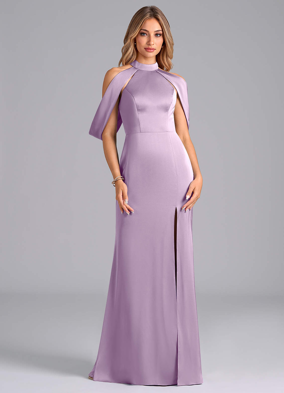 Azazie Bonny Brautjungfernkleider Meerjungfrau-Linie Schulterfrei Stretch-Satin Kleid Frostiges Flieder image1