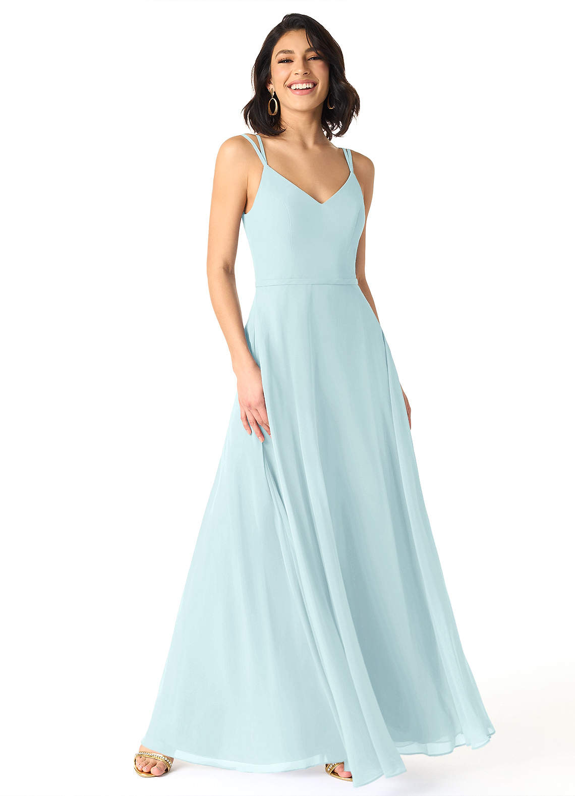 Azazie Janine Bridesmaid Dresses Sea Glass A-Line V-Neck Chiffon Dress image1