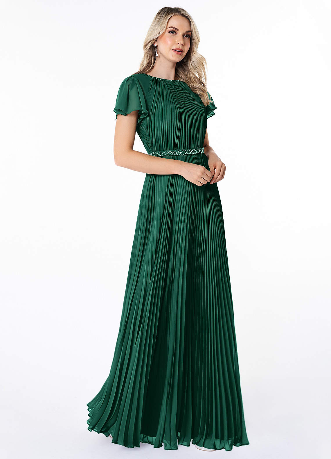 Azazie Kara Modest Bridesmaid Dresses A-Line Pleated Chiffon Floor-Length Dress image2