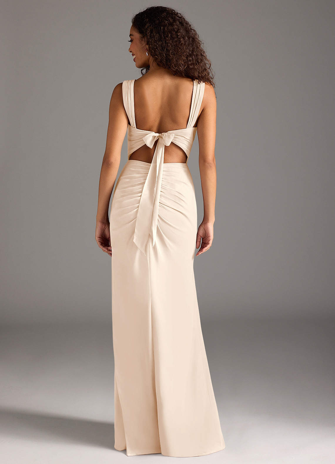 Azazie Jesaphine Bridesmaid Dresses White Alabaster Sheath Bow Chiffon Dress image1