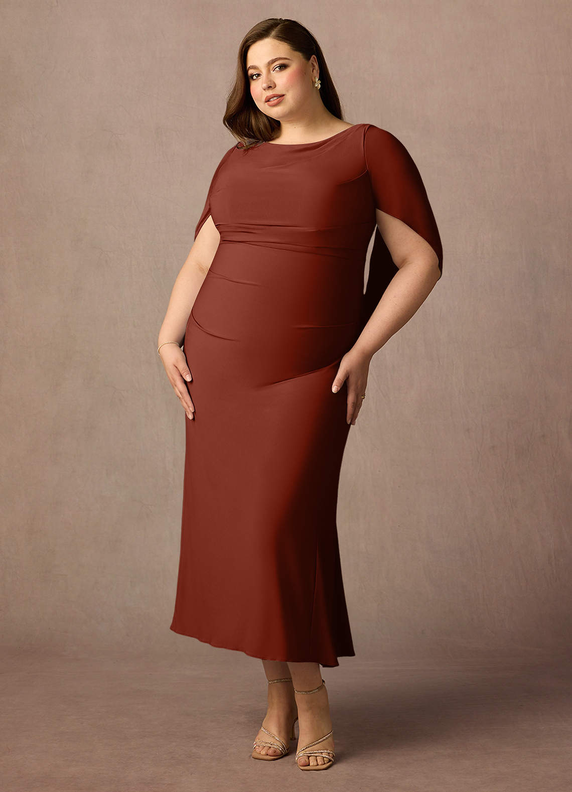 Azazie Bellona Terracotta Sheath Boatneck Luxe Knit Dress