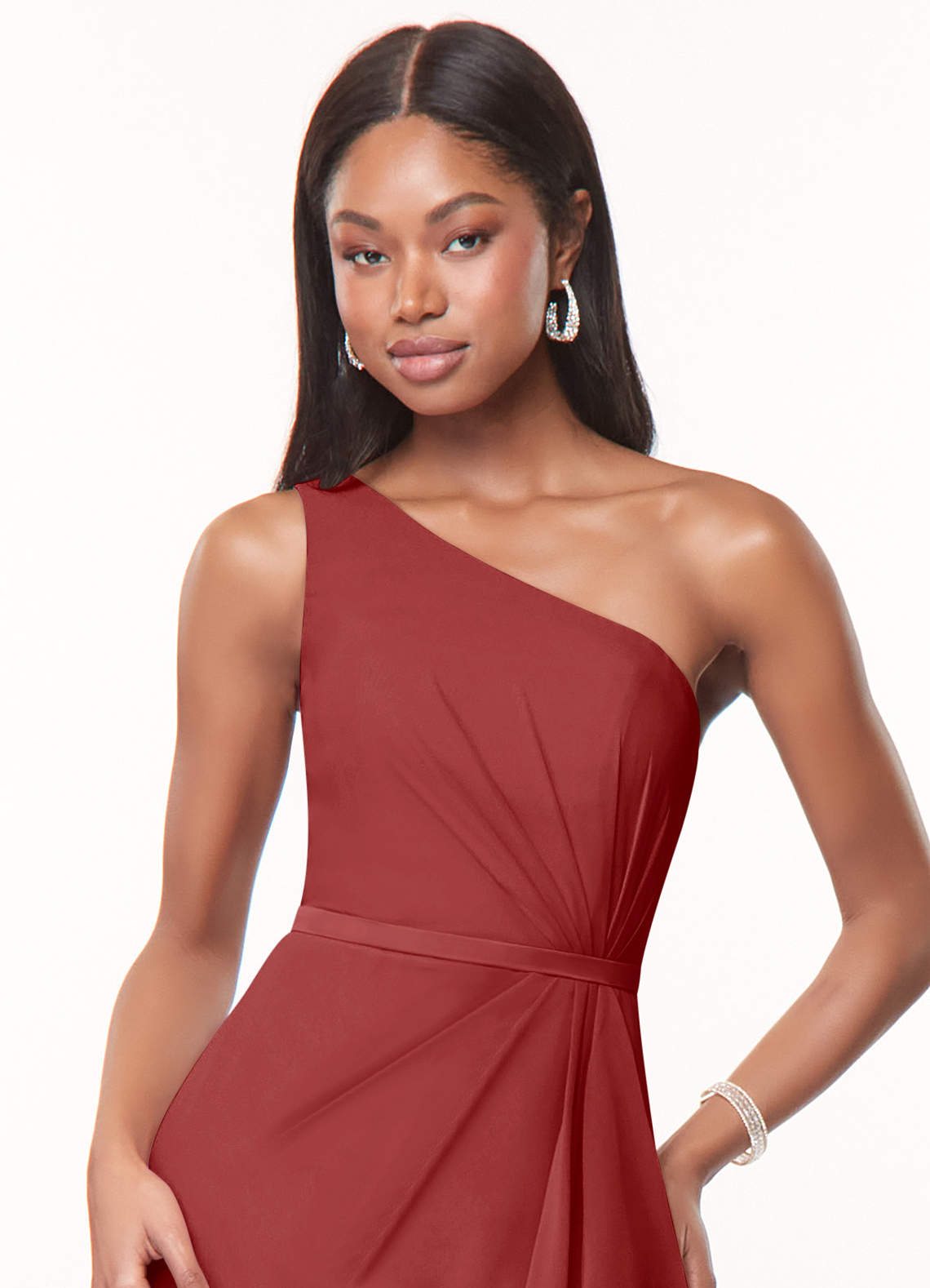 Azazie Liza Essayer des robes à la maison Robe Sirène en Mousseline de soie Une épaule Agave image4