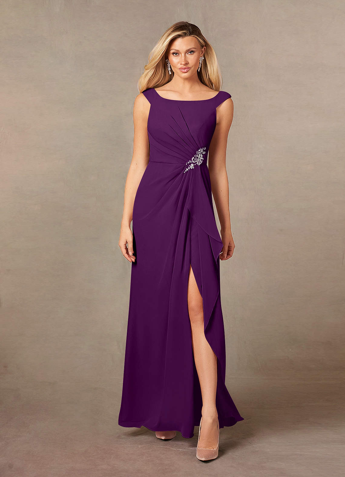 Azazie Yarrow Mother of the Bride Dresses Grape A-Line Pleated Chiffon Dress image1