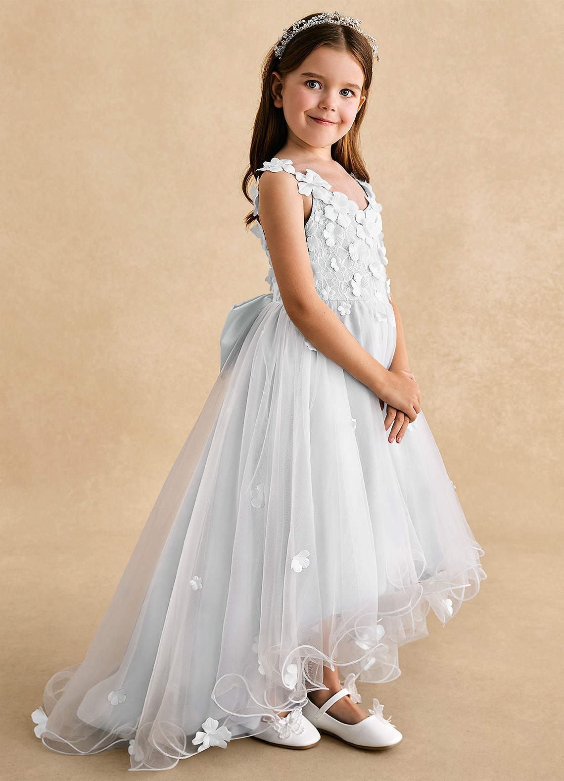 Azazie Celia Flower Girl Dresses Diamond White A-Line Lace Tulle Dress image2