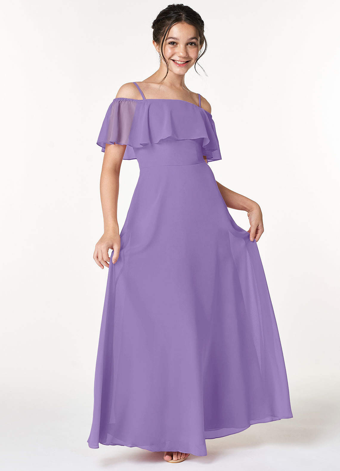 Azazie Maggie Junior Tahiti A-Line Off the Shoulder Chiffon Dress image1