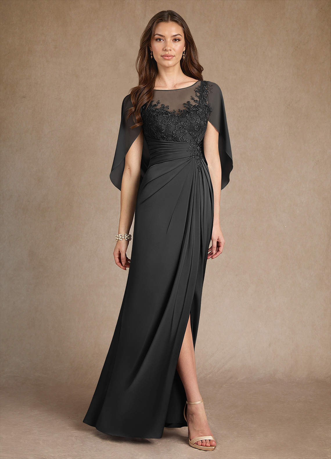 Azazie Hera Mother of the Bride Dresses Black A-Line Lace Stretch Satin Dress image3