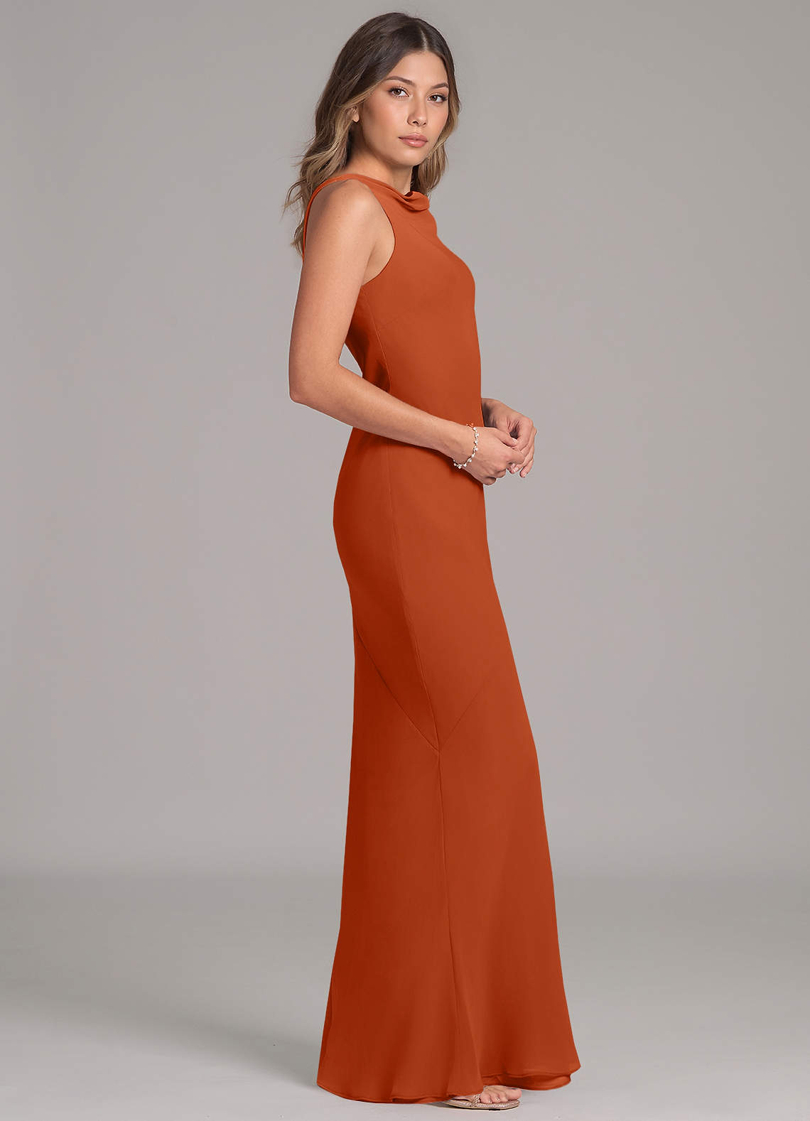 sachin and babi light blue dress Burnt Orange Ruffle Sleeve Backless Chiffon Empire Bridesmaid Dress  NZ  Bridal