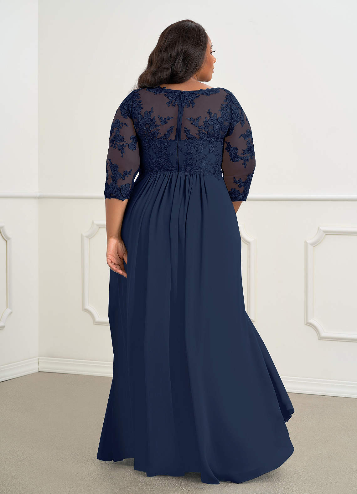 Azazie Hayek Mother of the Bride Dresses Dark Navy A-Line V-Neck Lace Chiffon Dress image6