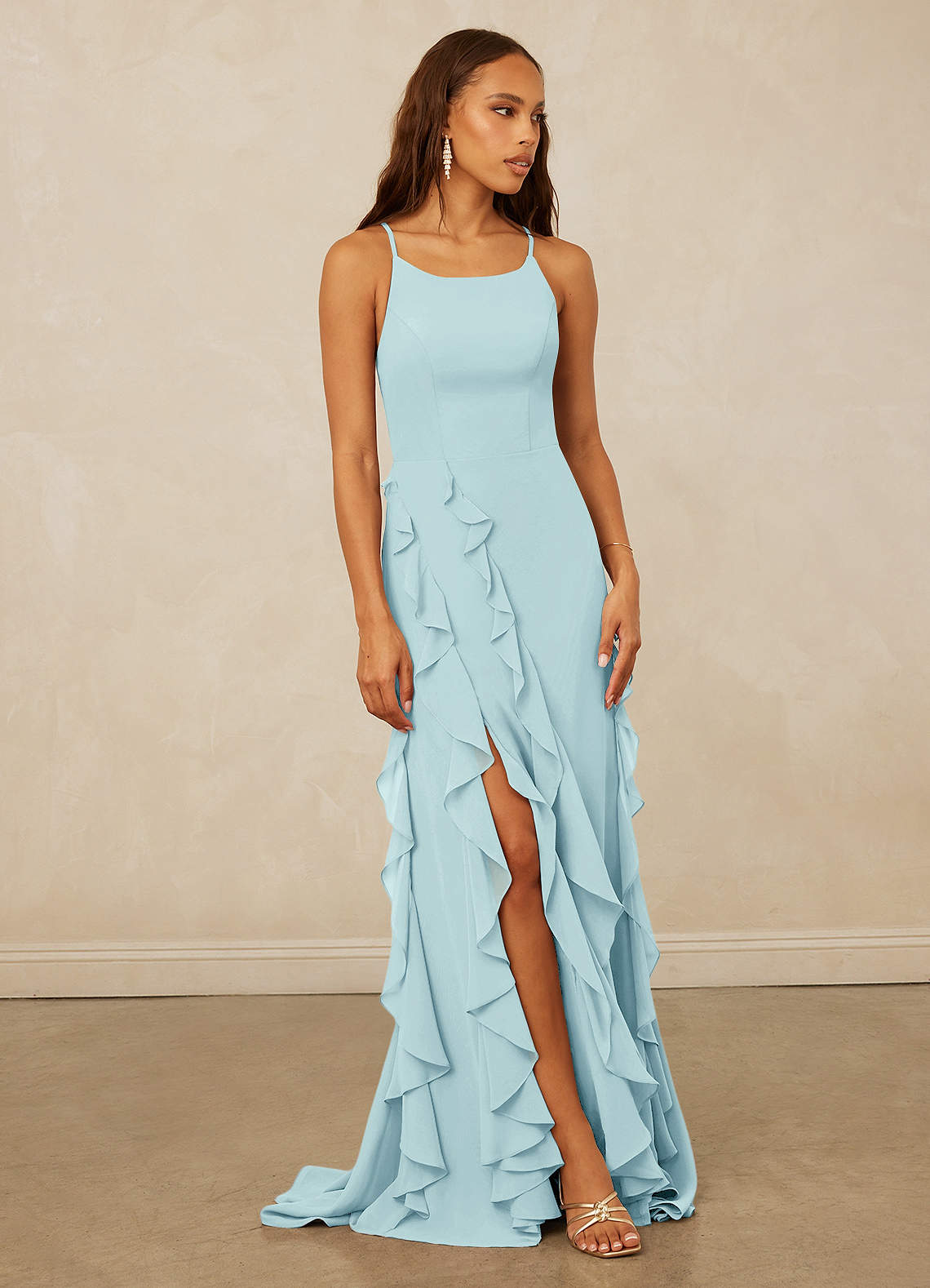 Christian Siriano Bridal for Azazie 1006 Robes de demoiselle d'honneur Robe Sirène en Mousseline de soie Rayé Verre De Mer image1