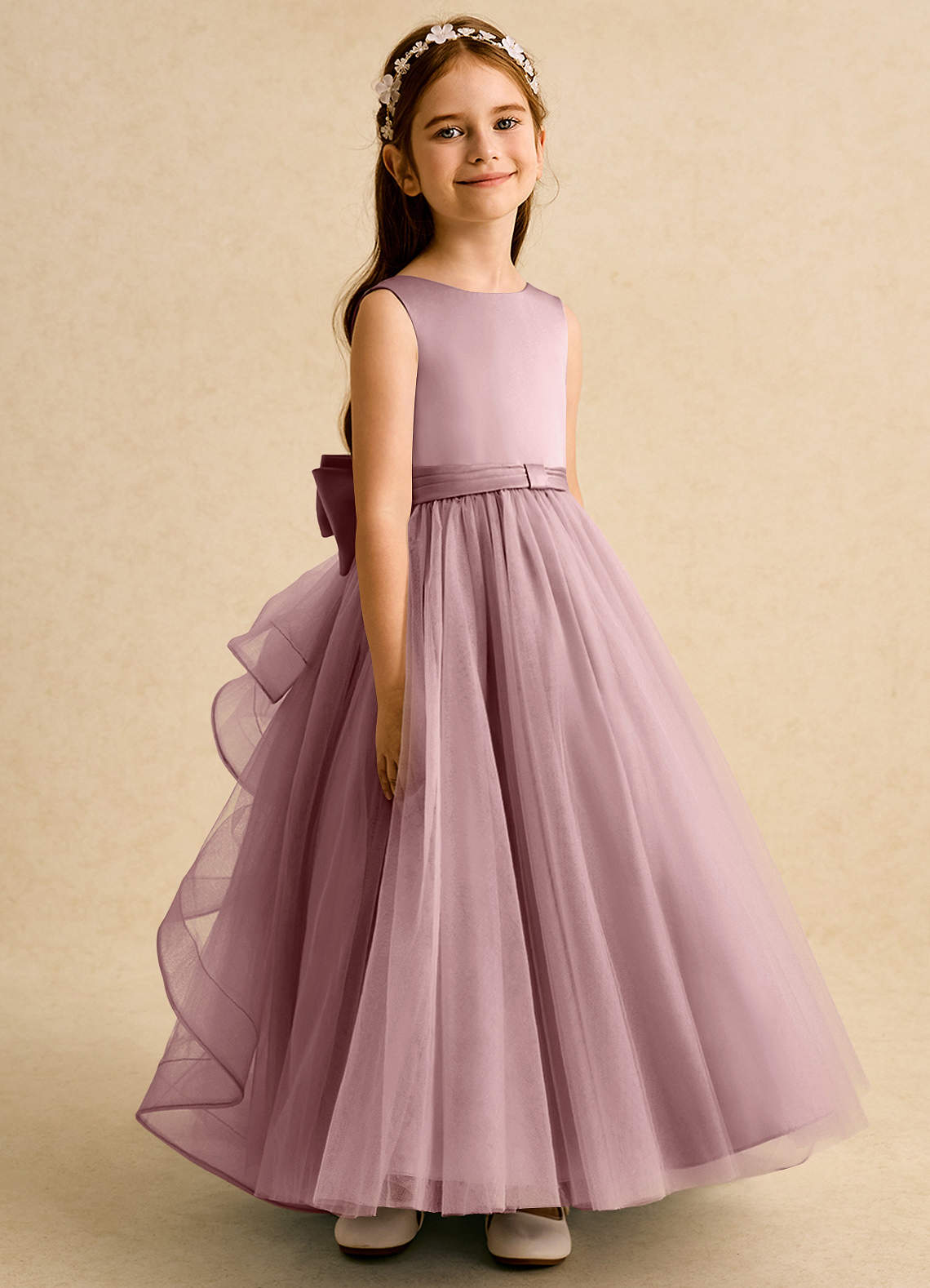 Azazie Lior Dusty Rose Ball-Gown Pleated Tulle Dress Azazie