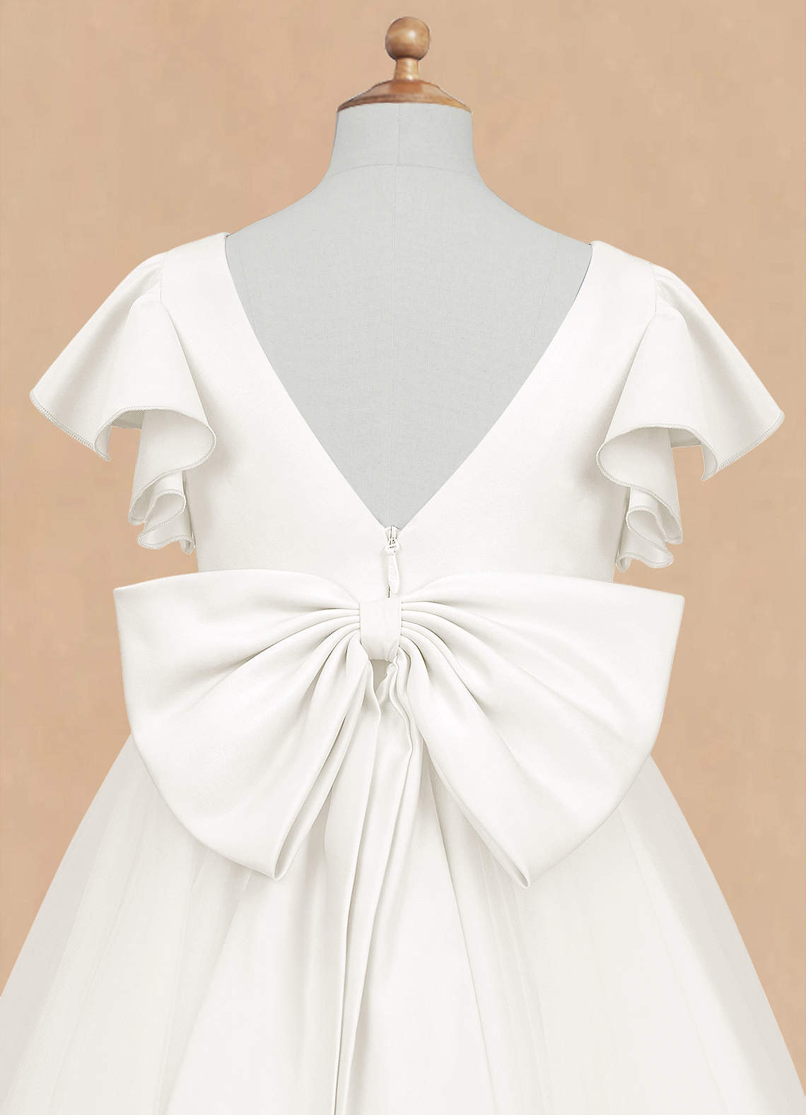 Azazie Kaeya Robe Demoiselle D'honneur Fillette Robe Trapèze en Tulle Arc Ivoire image7