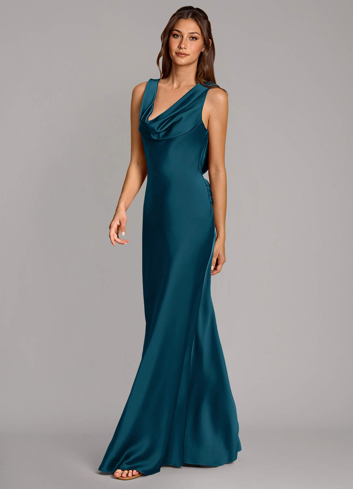 Azazie Cheryl Vestidos de damas de honor Vestido de Azul Tinta de Satén Elástico de Corte Sirena image2